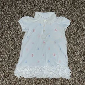 Ralph Lauren girls white collared ruffled hem polo dress size 18M
